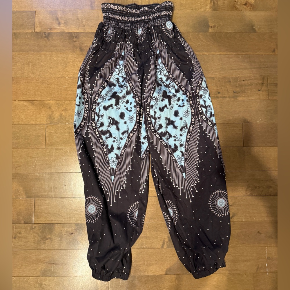 Bohemian Black and Blue Patterned Women's Pants